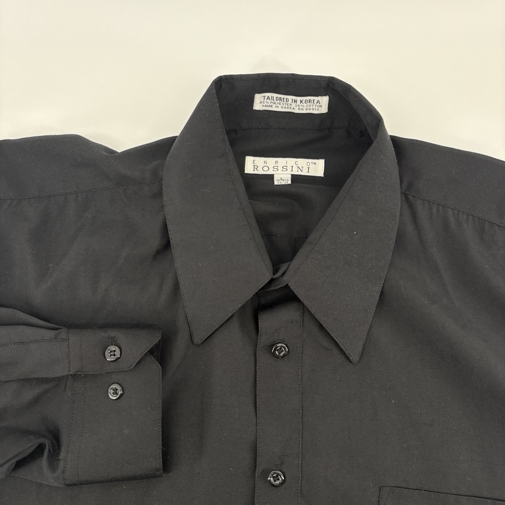 Enrico Rossini Men's L 16-16 1/2 34/35 Black Dress Shirt Blend Preppy‎ Wedding
